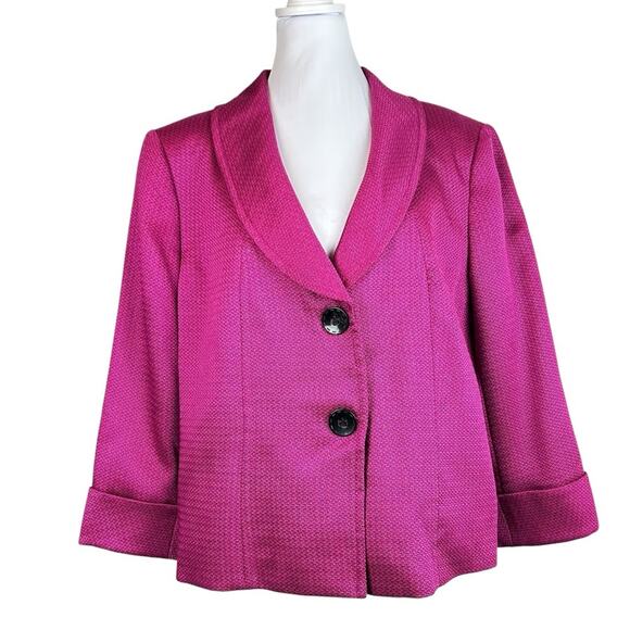 Tahari Womens Blazer Jacket Size 16 Fuchsia Pink Short Length Flare Classic Chic - Picture 1 of 12